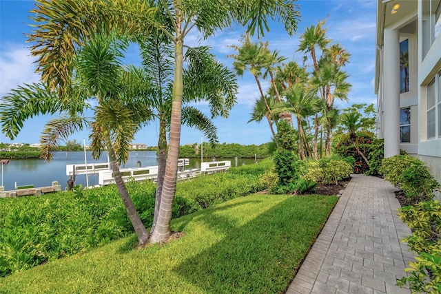 view of yard with a water view