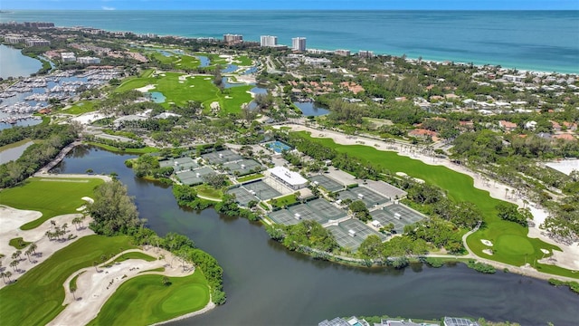 drone / aerial view featuring a water view