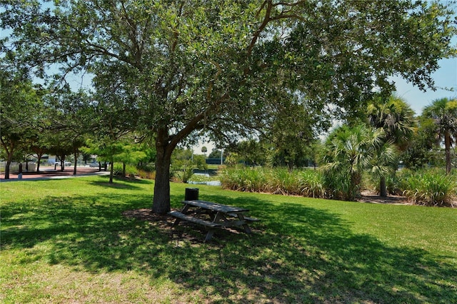 view of home's community with a yard and a water view