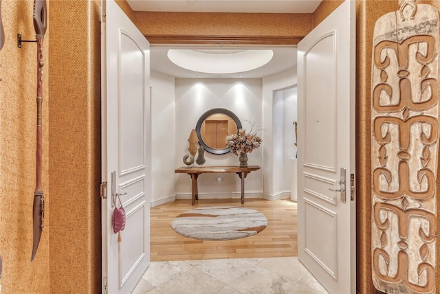 corridor featuring light hardwood / wood-style flooring