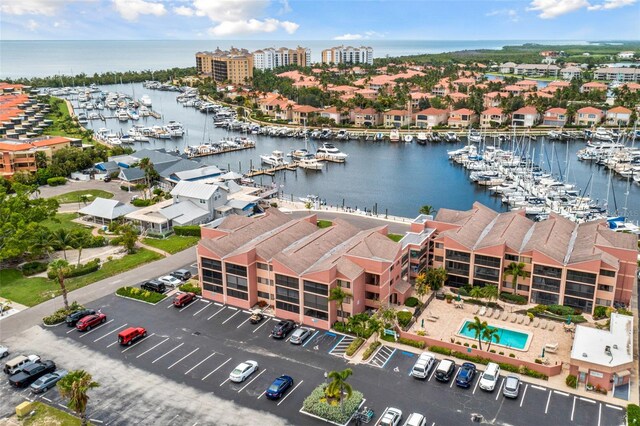 bird's eye view featuring a water view