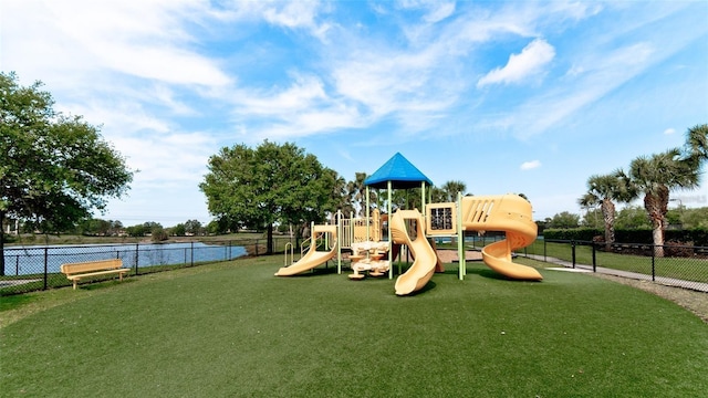 view of play area with a yard