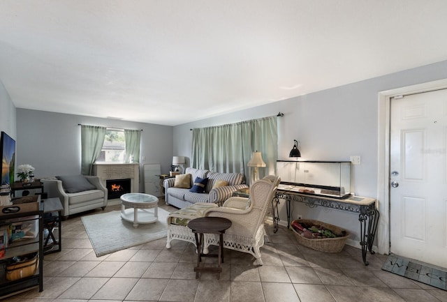 living room featuring tile patterned flooring