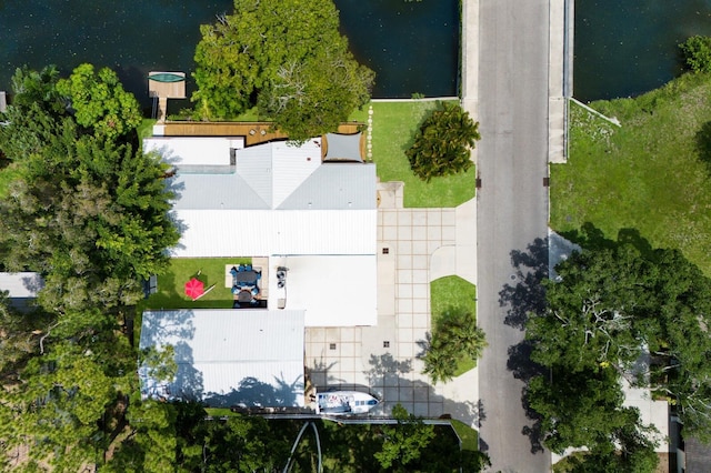 aerial view with a water view