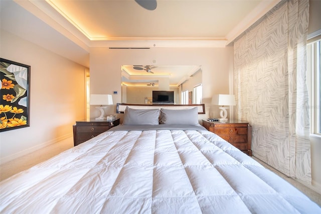 carpeted bedroom featuring crown molding