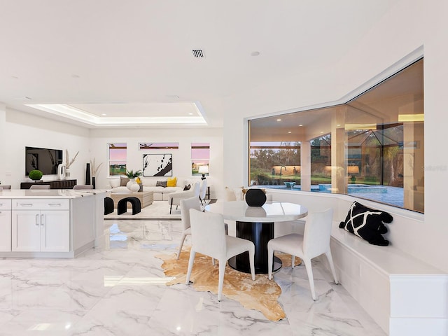 dining room featuring a tray ceiling