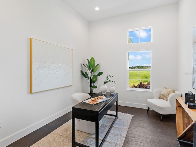 office area featuring dark wood-type flooring