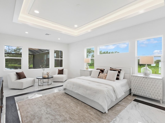 bedroom featuring a raised ceiling