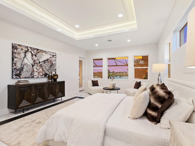 bedroom featuring a raised ceiling