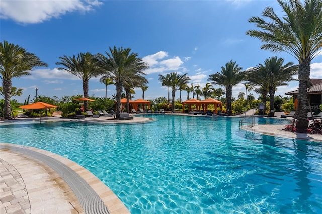 view of swimming pool with a gazebo