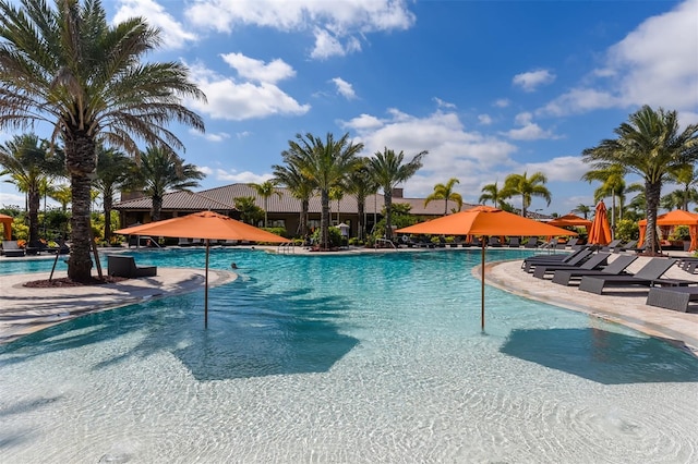 view of pool featuring a patio area