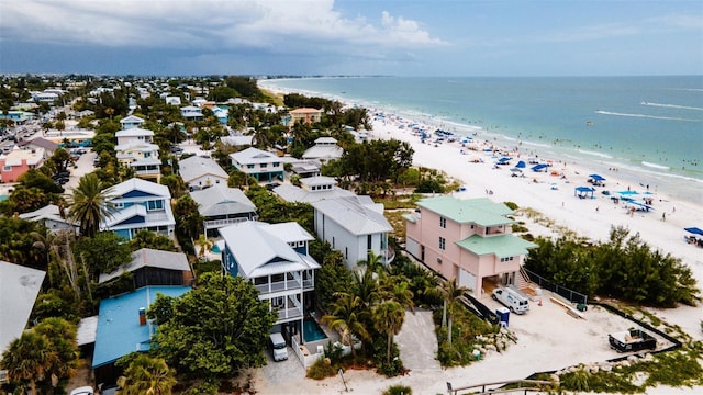 aerial view with a view of the beach and a water view