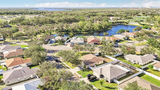 drone / aerial view featuring a water view