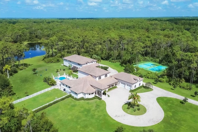 aerial view with a water view