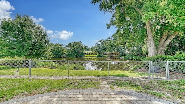 view of yard with a water view