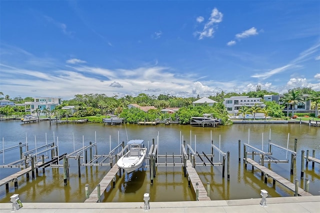 dock area featuring a water view