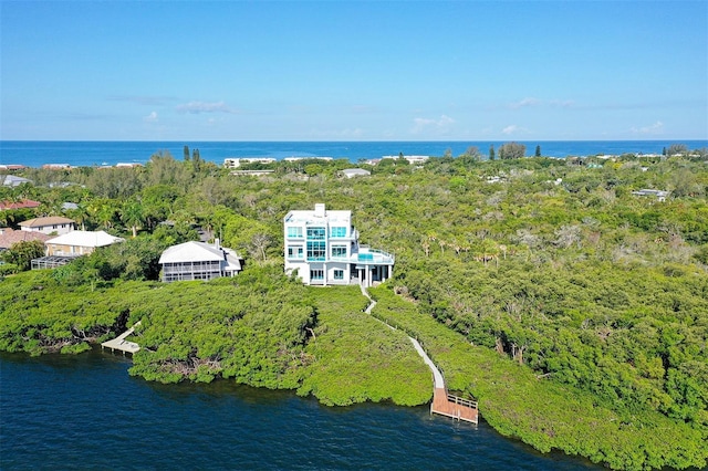 bird's eye view featuring a water view