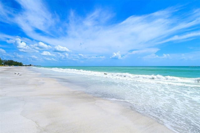 view of water feature featuring a beach view