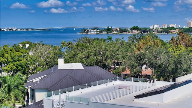 aerial view with a water view