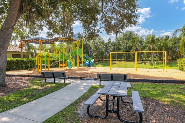 view of play area featuring a lawn