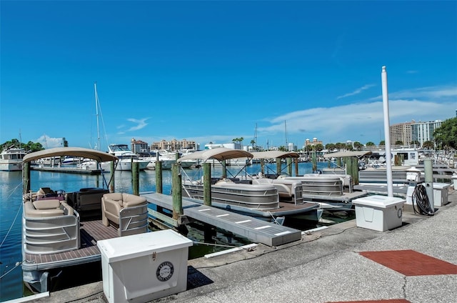 view of dock with a water view