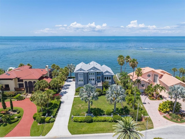 aerial view with a water view