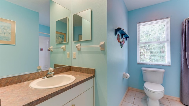 bathroom featuring tile patterned floors, toilet, and vanity