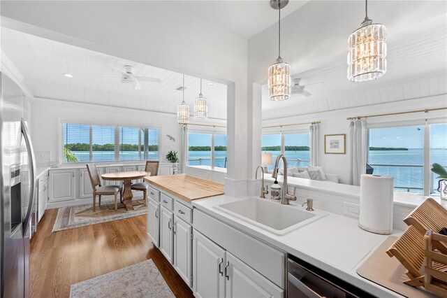 kitchen featuring sink, hardwood / wood-style floors, a healthy amount of sunlight, and appliances with stainless steel finishes