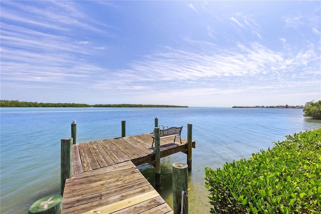 view of dock with a water view