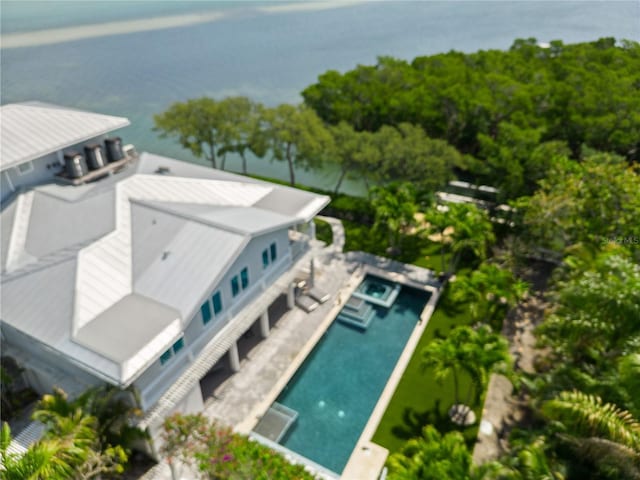 aerial view with a water view