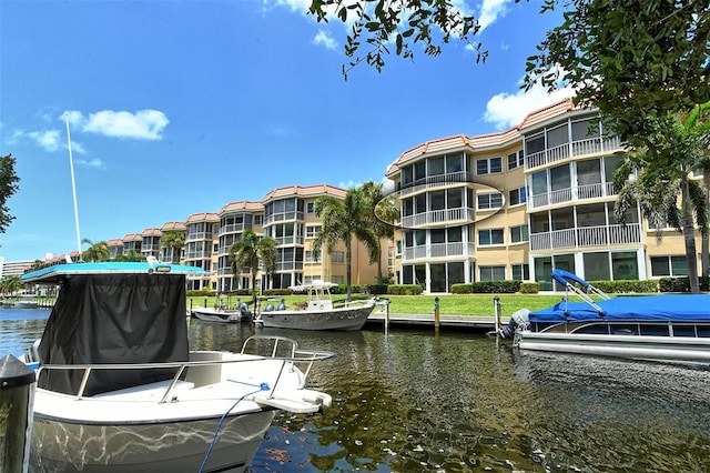 view of dock featuring a water view