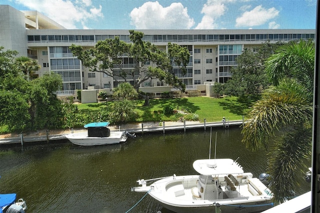 view of dock with a water view