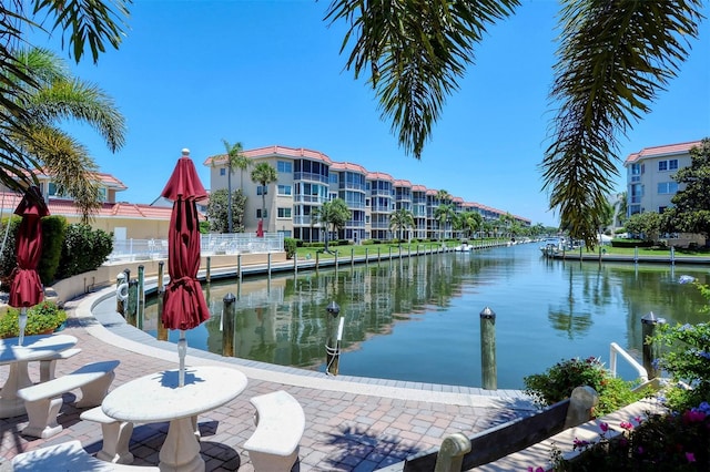 view of dock with a water view