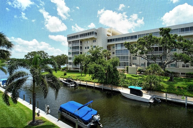 water view featuring a dock