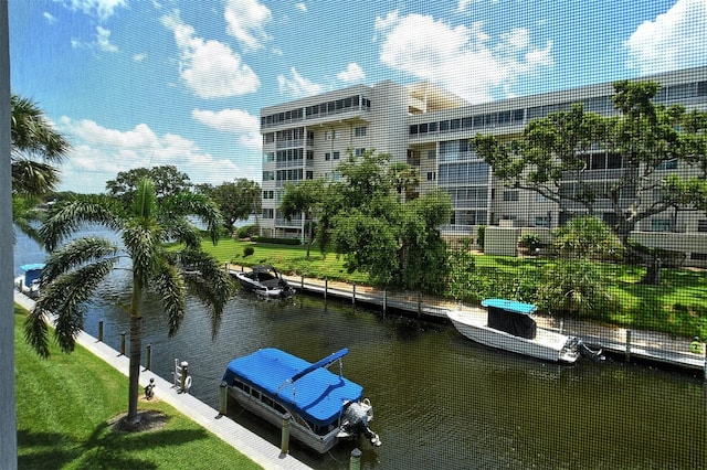 dock area with a water view