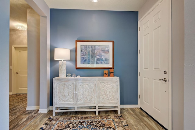 foyer entrance with hardwood / wood-style flooring