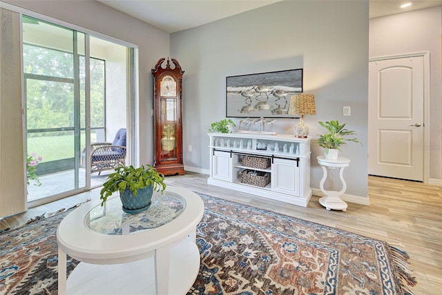 sitting room with light hardwood / wood-style flooring