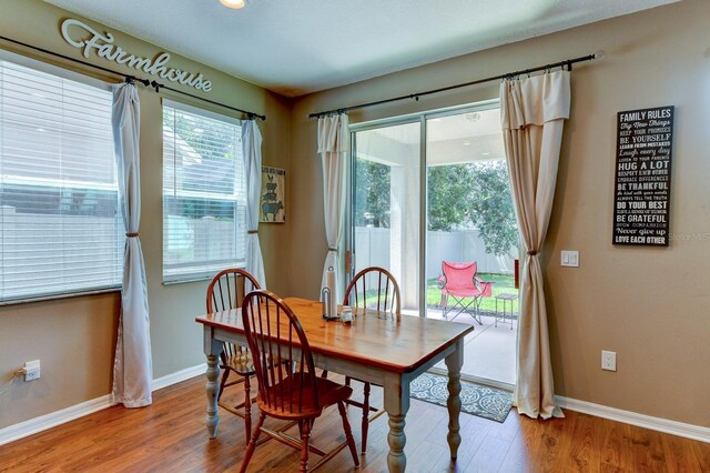 dining space featuring hardwood / wood-style flooring