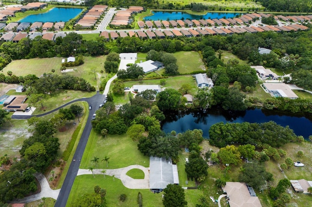 bird's eye view featuring a water view