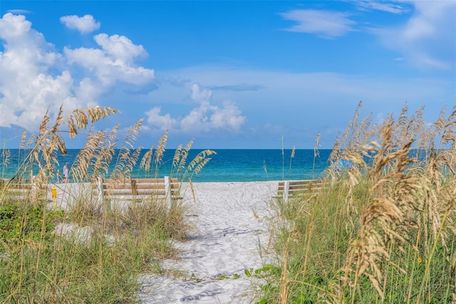 property view of water featuring a view of the beach