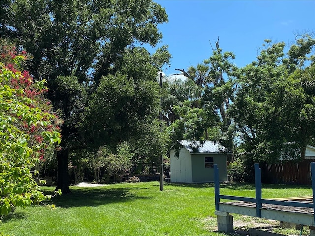 view of yard with a storage shed