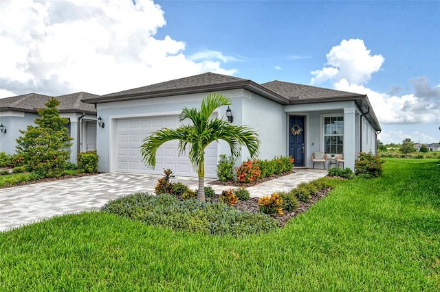 view of front of property with a garage and a front yard