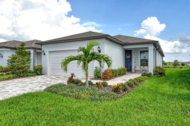 view of front facade featuring a garage and a front yard