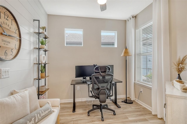 home office featuring a healthy amount of sunlight and light wood-type flooring