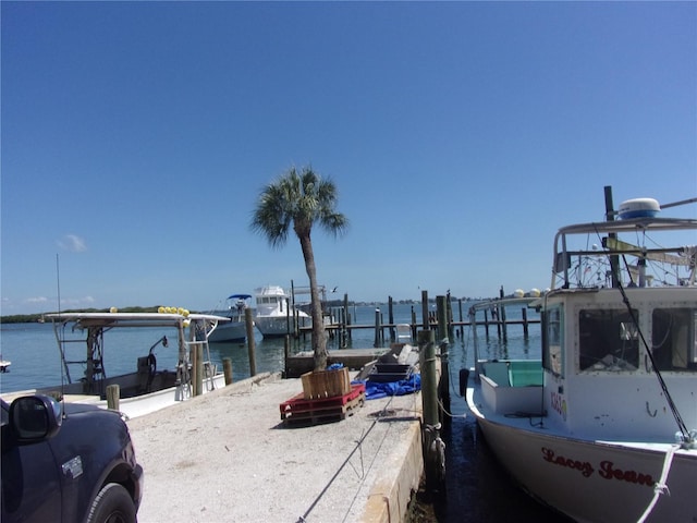 view of dock with a water view