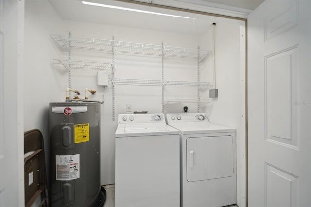 laundry room with separate washer and dryer and electric water heater