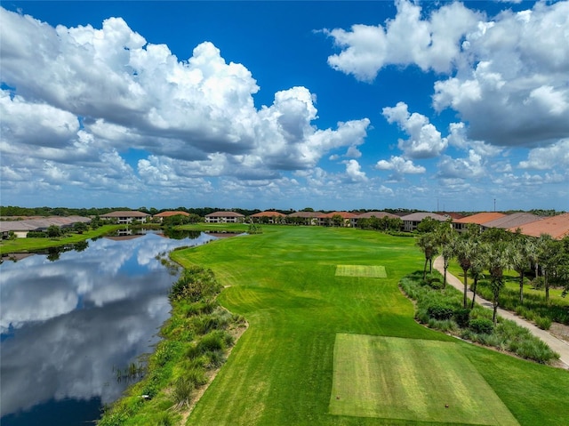 aerial view featuring a water view and a residential view