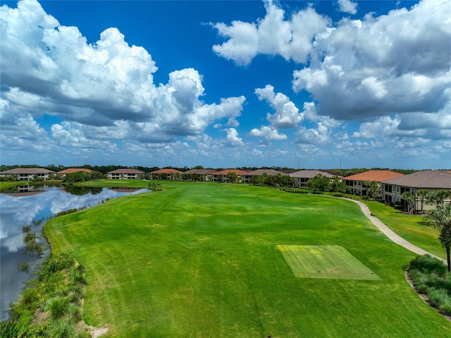 birds eye view of property with a water view and a residential view