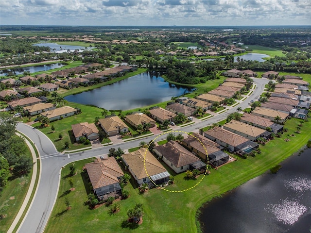 aerial view with a water view