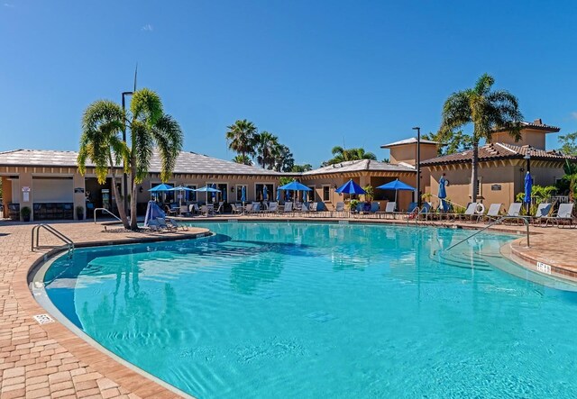 view of swimming pool featuring a patio area